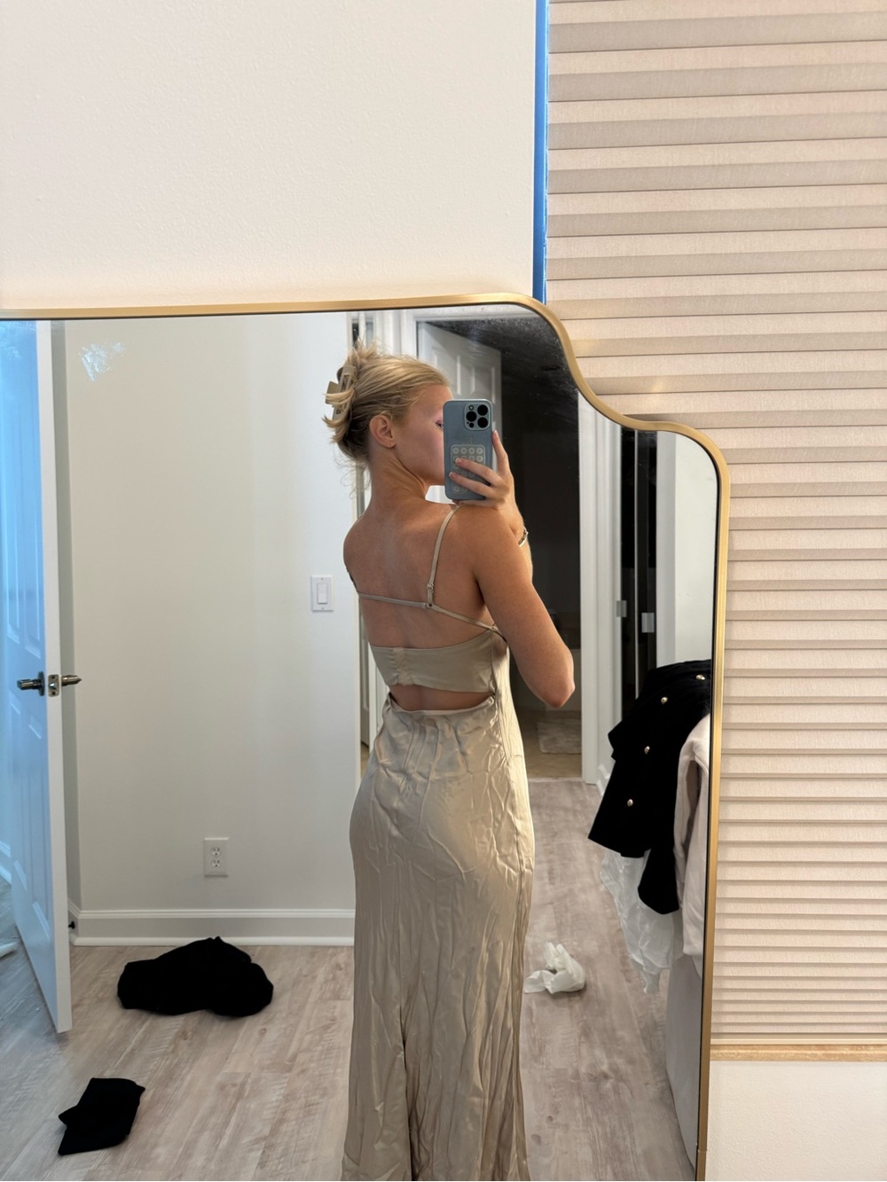ZARA champagne colored Satin Slip Dress with Spaghetti Straps - Picture 2 of 5